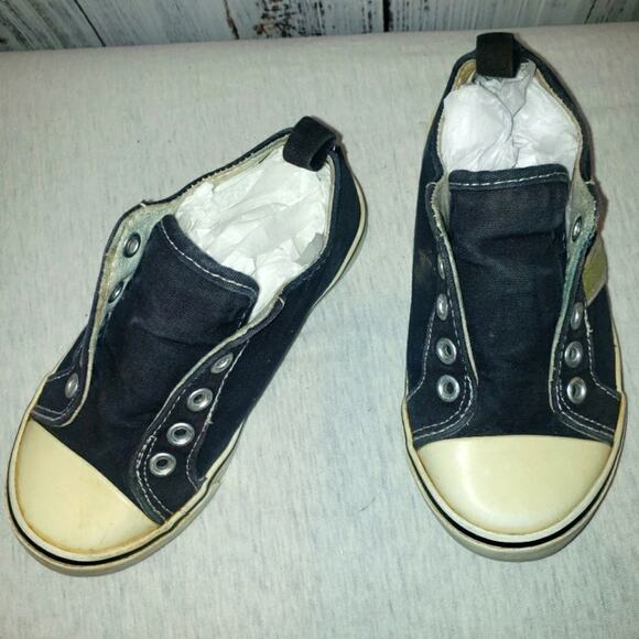 GUC Boys canvas Gymboree slip-on sneakers size 10 Navy and green - Picture 1 of 5